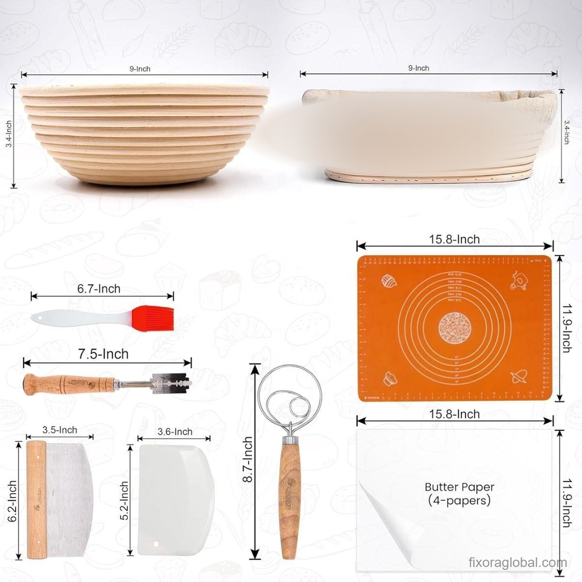Sourdough Bread Baking Set – 10-Piece Proofing Basket Kit with Bowl Scraper, Bread Lame, Whisk & Linen Liner Bag - Image 3